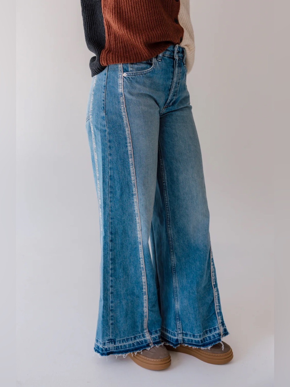 we the free on the edge selvedge wide leg jeans raw hem Size 30 - Picture 2 of 11